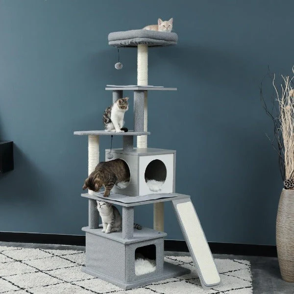 Arbre pour chats multi-niveaux avec jouets suspendus – Image 4