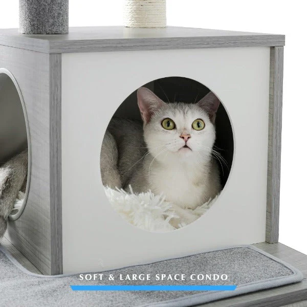 Arbre pour chats multi-niveaux avec jouets suspendus – Image 3